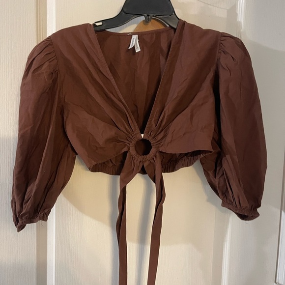 Live 4 Truth Tops - Live 4 Truth Chocolate Puff Sleeve Tie-Front Blouse